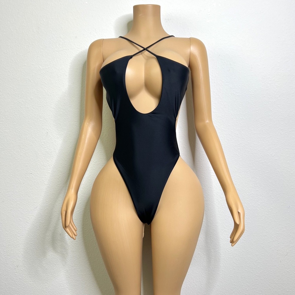 White Fox Columbia One Piece Black Bodysuit Womens Large L Bodycon NWT $89